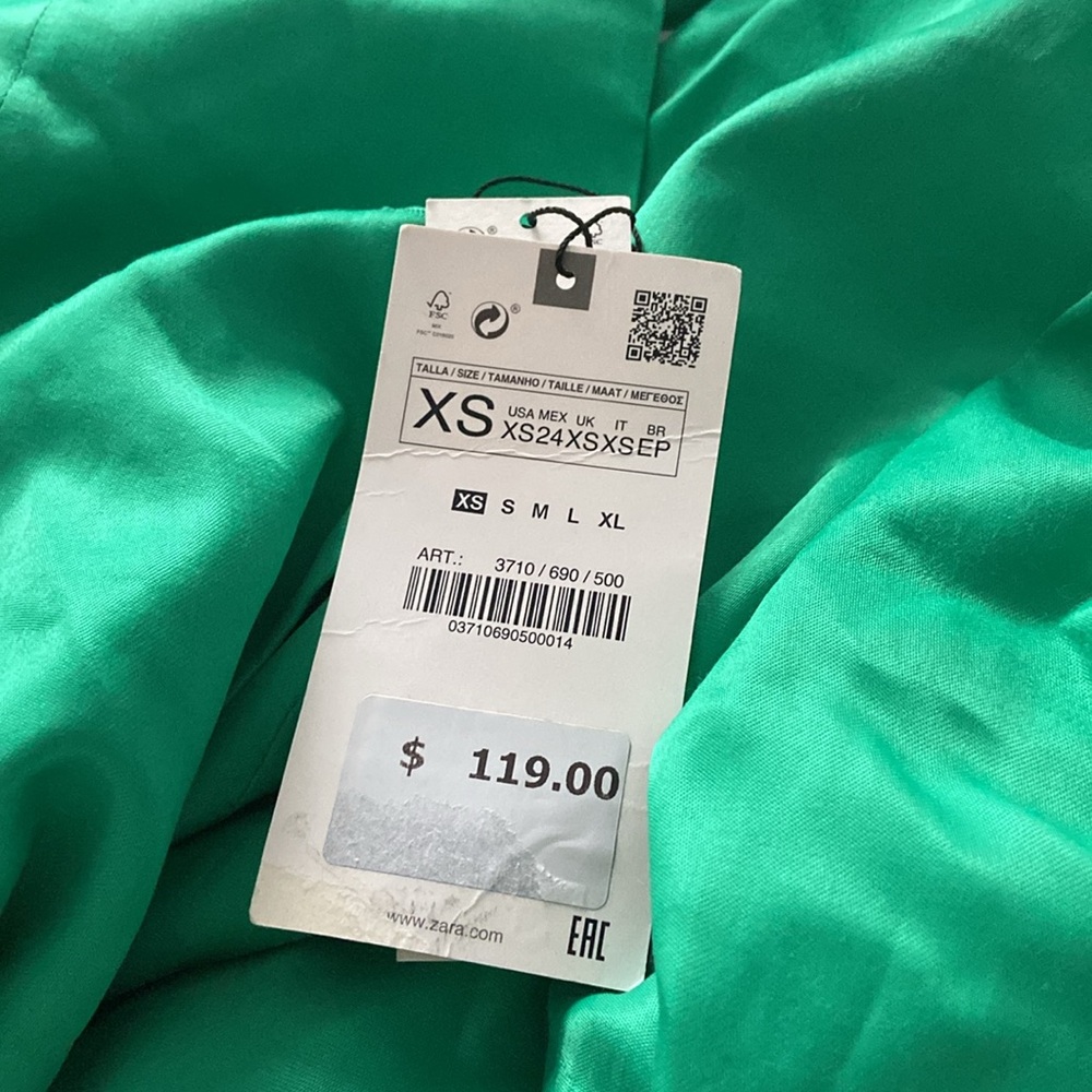 Zara green belted satin effect bkazer classic fit - Picture 7 of 9